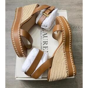 Lauren Ralph Lauren Hilarie Burnished Leather Espadrille Sandals Women Size 8.5